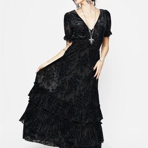 Disturbia Midnight Black Patterned Midi Dress